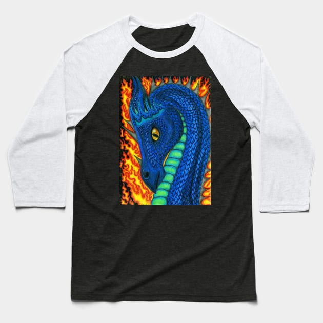 Blue Fire Dragon Baseball T-Shirt by MelanieJeyakkumar